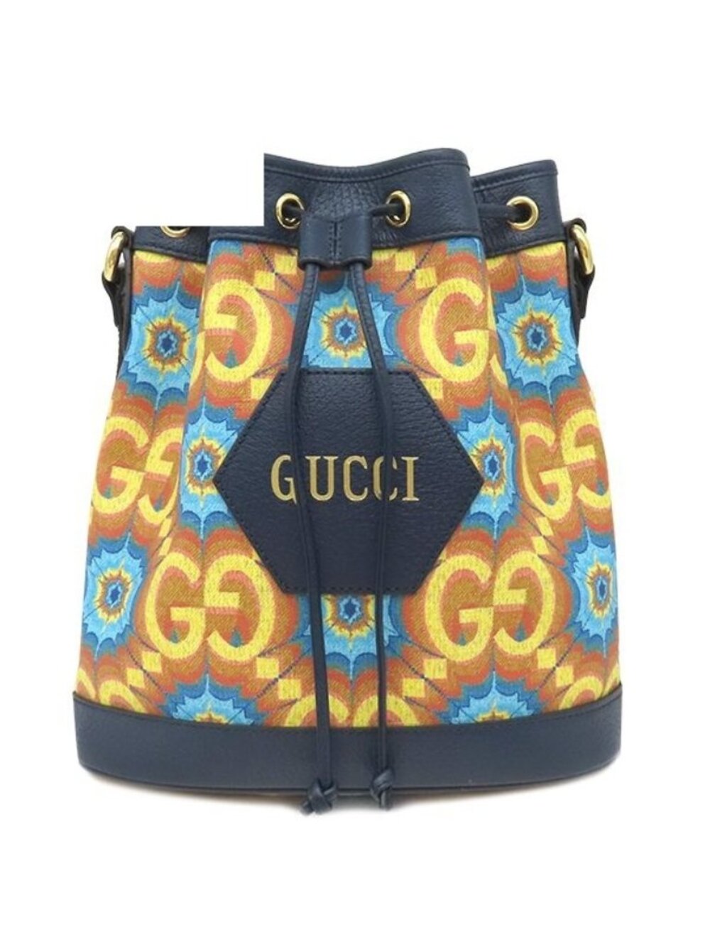 Gucci Shoulder Bag GG Kaleidoscope Leather Navy Multicolor Gold